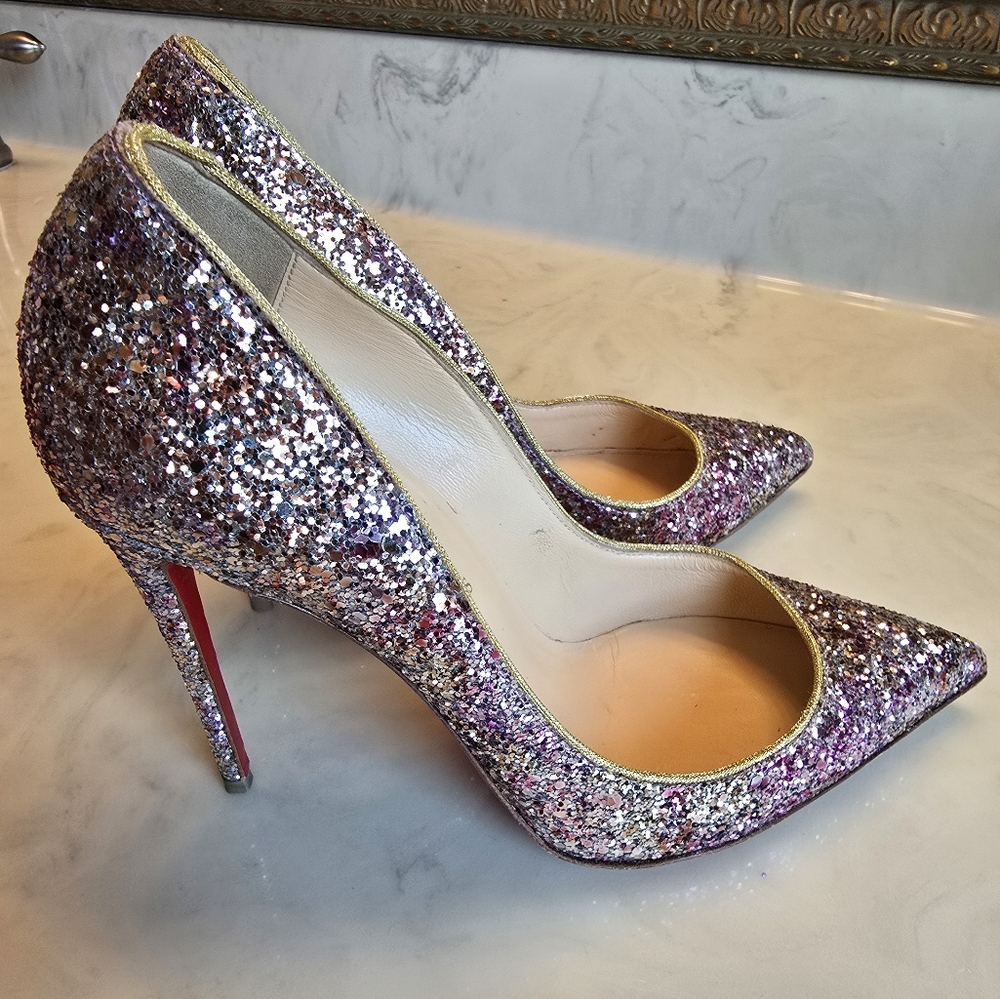Christian Louboutin Glitter So Kate Pumps Rosette Gold Size 37